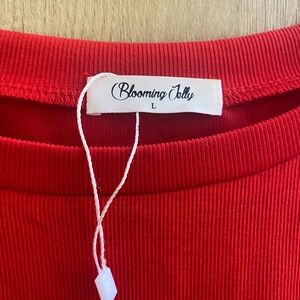 Blooming Jelly Women's Red Ribbed Blouse